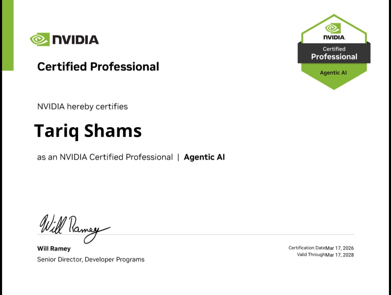 NVIDIA Agentic AI Certificate